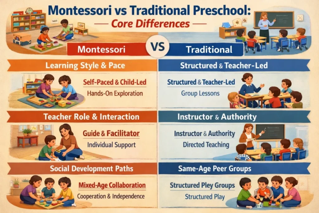 Montessori vs Traditional Preschool Core Differences